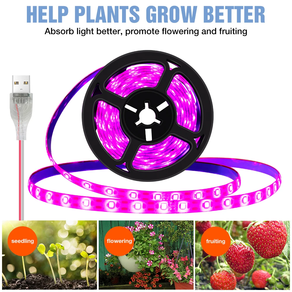 LEVOU Crescer Luzes USB Phytolamp Plantas À Prova D' Água 0.5M Diodo 1M 2M 3M Cultivo Interior Lâmpada Para Mudas Sementes de Flores Caixa de Crescer