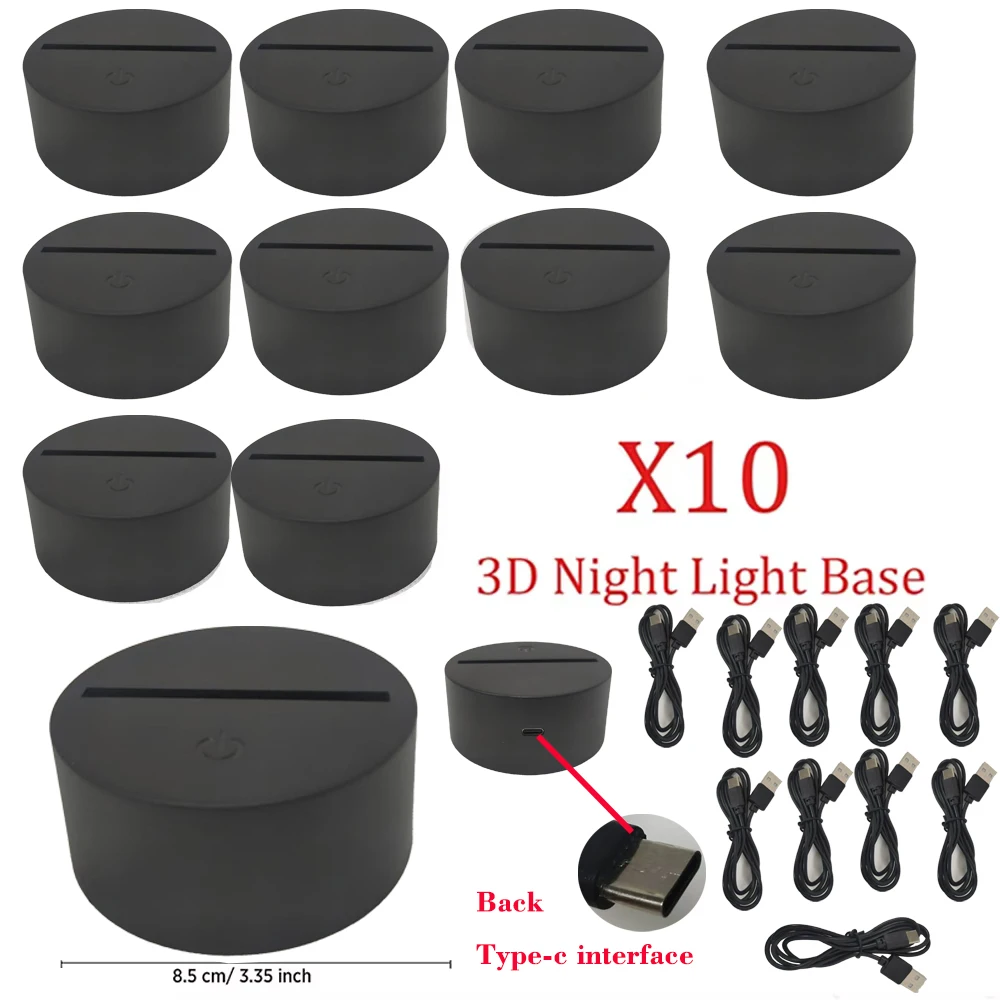 10Pcs 3D Night LED Light Lamp Base 7 Color Decorative Light Show Display Stand Holder With Type-c Cable for Acrylic Resin Glass