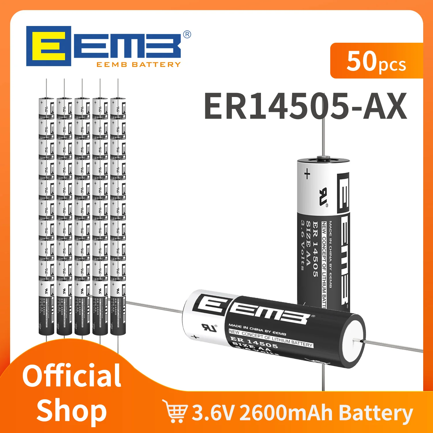 EEMB ER14505-AX Bateria 3,6 V Baterie litowe AA z pinem AX 2600 mAh Ogniwo akumulatorowe do alarmu gazu/wodnika Czujnik okna