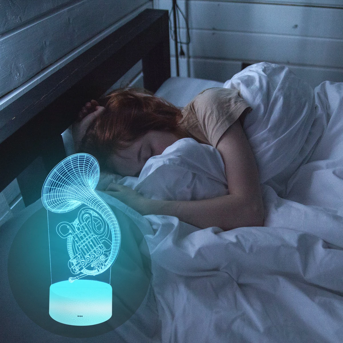 

French Horn LED Night Lamp Acrylic USB Bedside Light Low Power Energy Saving Gifts for Christmas Valentine Decor