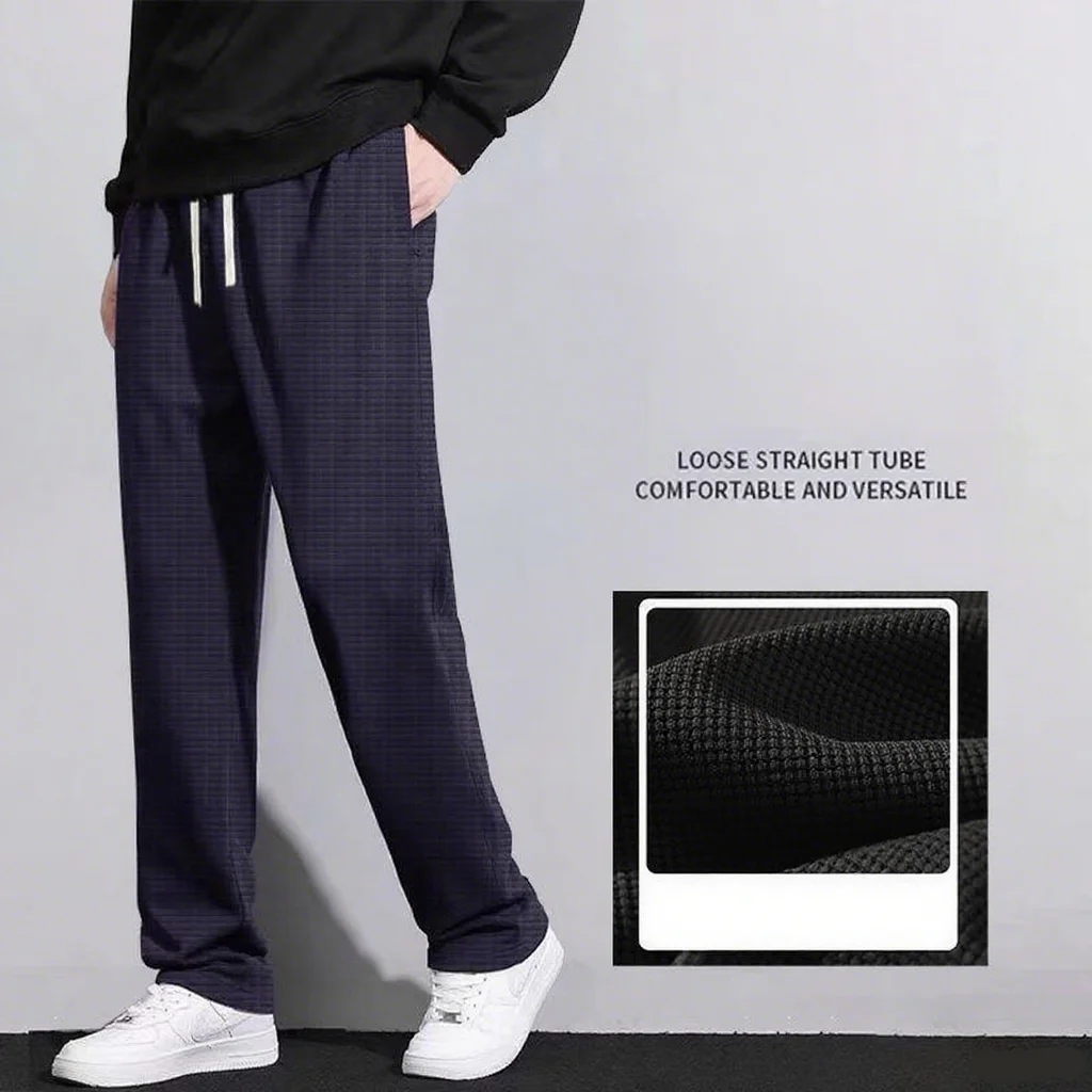 

Men's Shishang waffle pants - casual sports slim fit adjustable drawstring pocket suitable for autumn and winter outdoor wear