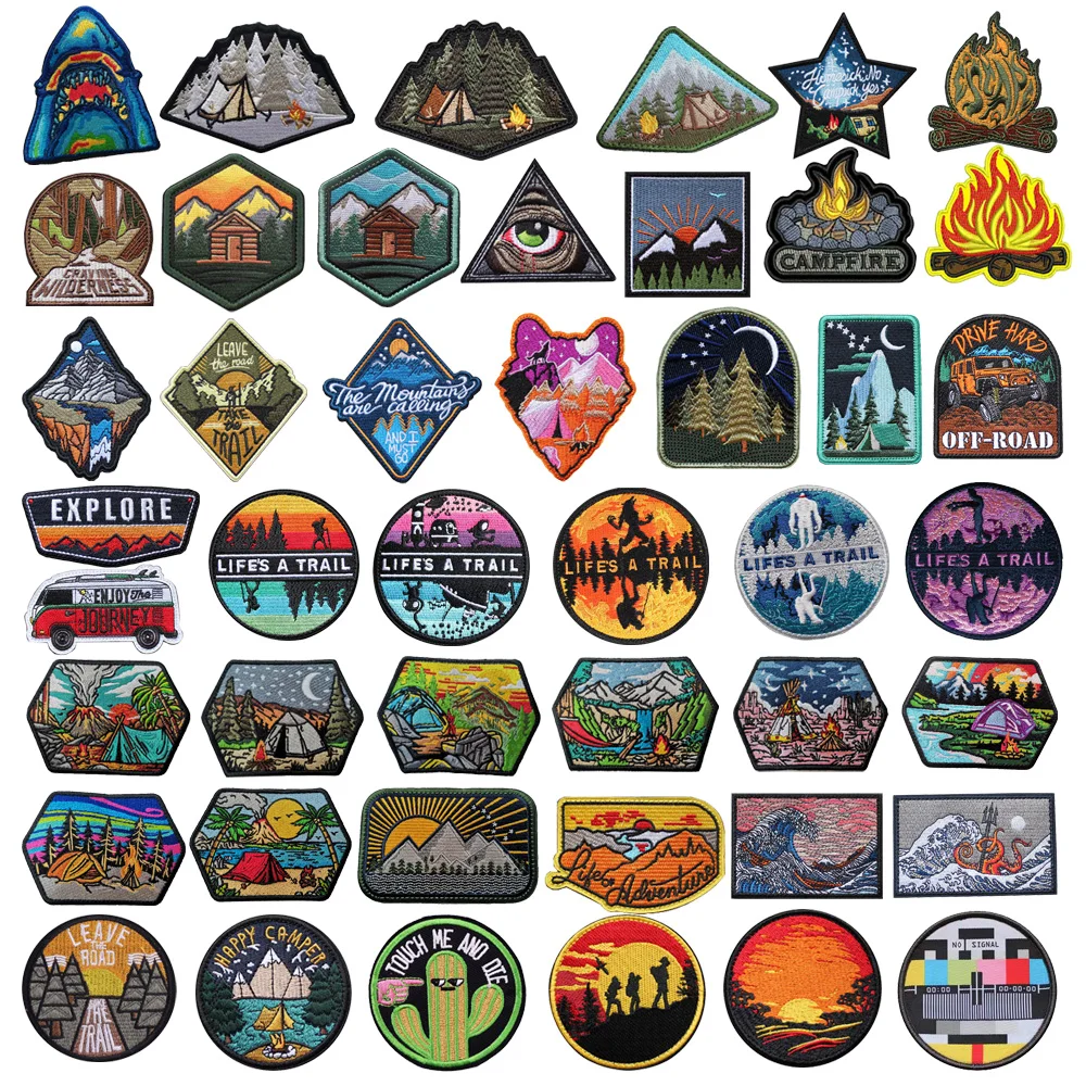 

New Camping Series Bag Accessories Badge Tent Beach Armband Travel Car Sea Wave Hook and Loop Backpack Patches for Clothing