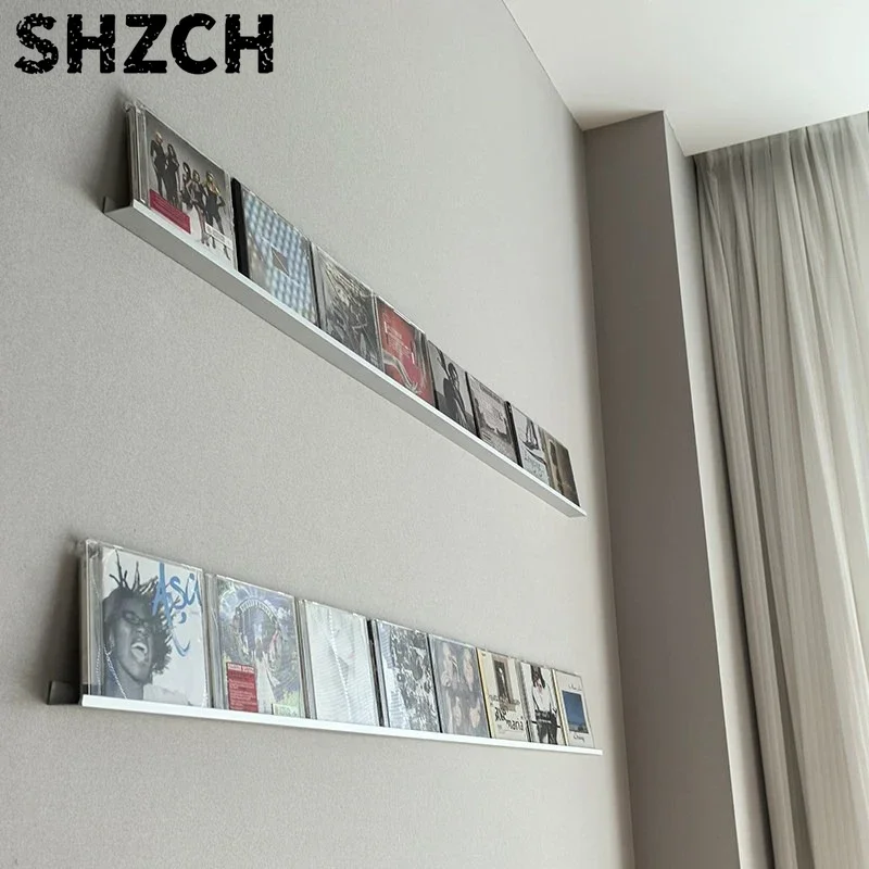 CD Disc Shelf Display Stand,Living Room Wall Hanging Album Rack Wrought Iron Silver CD Rack Picture Ledge Shelf