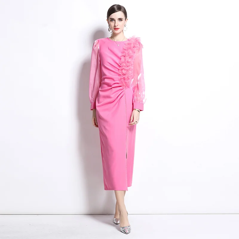 

Spring Summer Elegant 3D Flower Slim Evening Party Pencil Dresses for Women