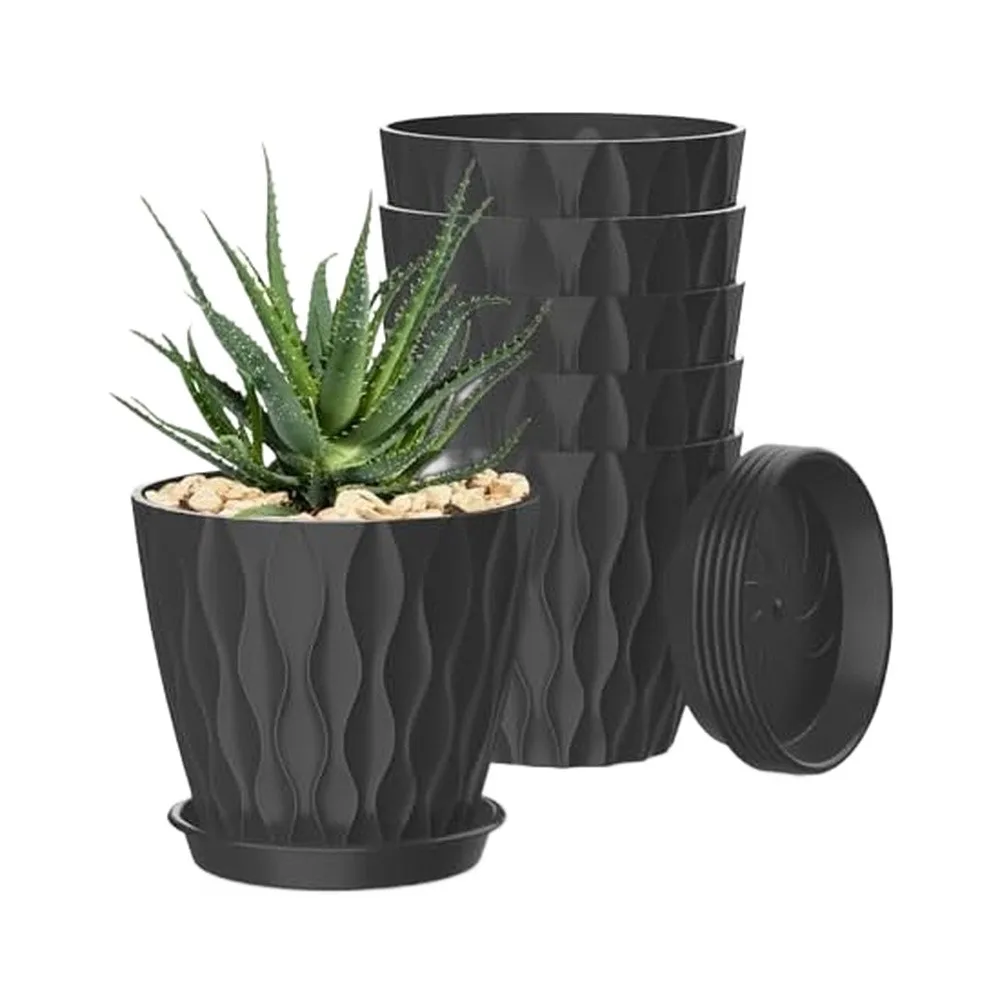 4 inch 6 inch Round PP Plant Pots 6 Pack with Drainage Holes Saucers for Indoor Outdoor Plants Succulents Orchids Herbs
