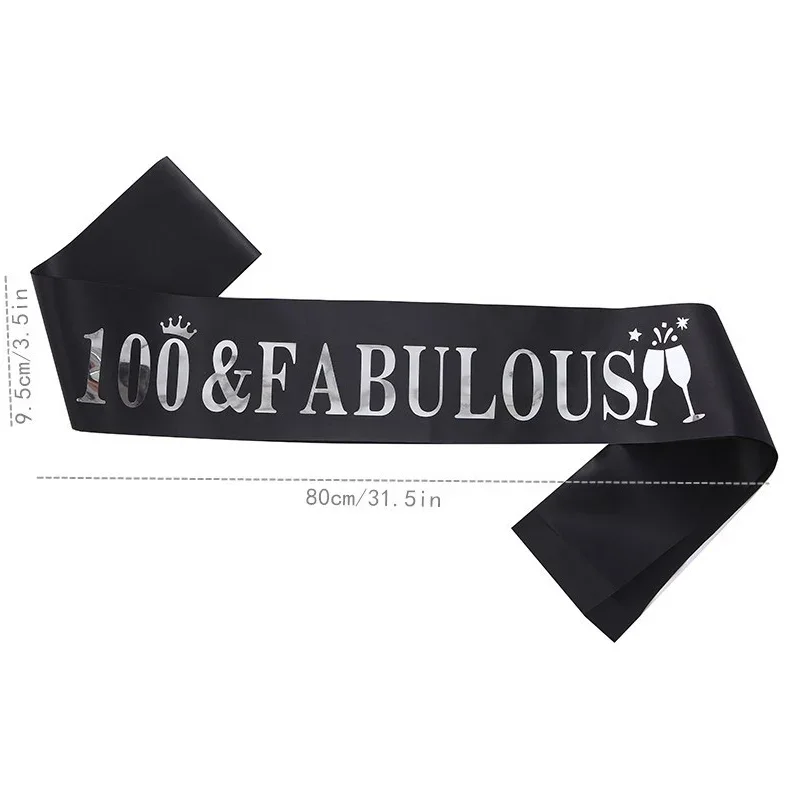 100 and Fabulous Tiara and Sash Set for Women Lady Happy 100th Birthday Party Decoration Supplies Favor Gift-Black White Gold