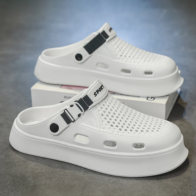 زوج من الصنادل الرياضية الصيفية القابلة للتنفس للرجال، مقاومة للاهتراء، أحذية غير قابلة للانزلاق عند أصابع القدم، أحذية رجالية بنعل ناعم للارتداء الخارجي