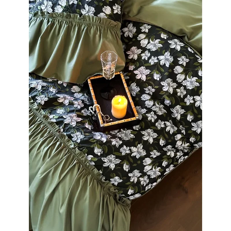French retro three-dimensional relief jacquard cotton four-piece set of pure cotton long-staple cotton satin bedding
