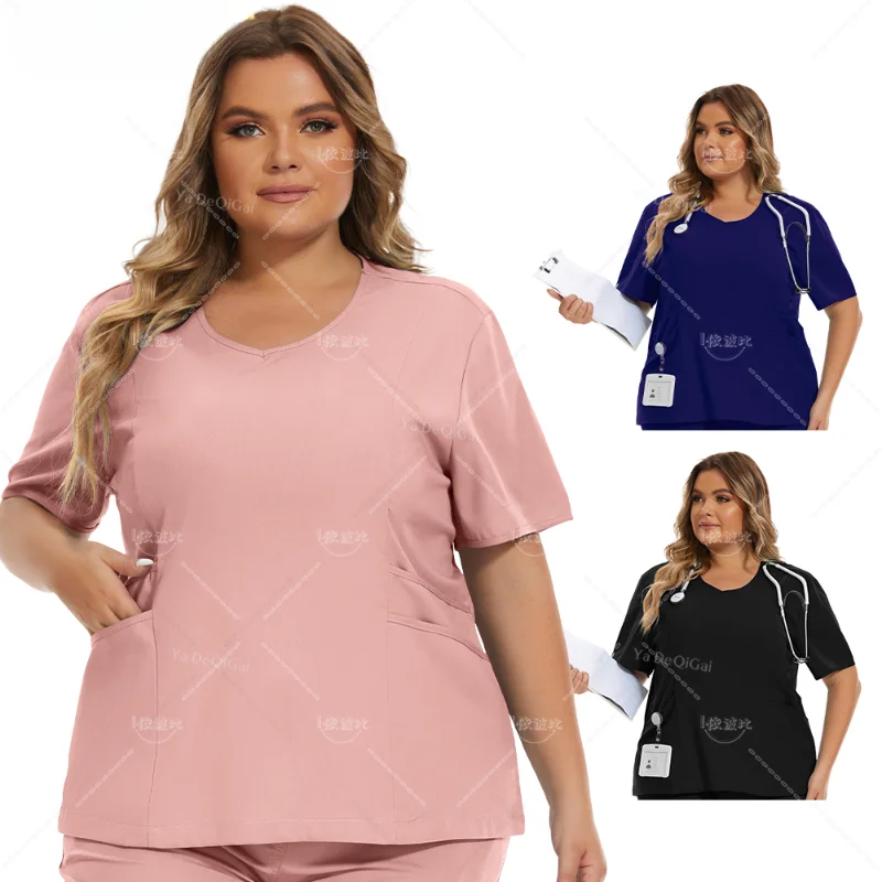 Medical Nurse Uniforms Nursing Scrubs Tops For Women Short Sleeve XXL Beauty Work Blouse Pockets Surgical Uniform Clinical Shirt