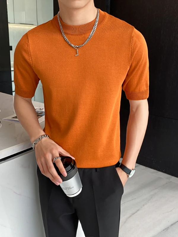 

Корейская летняя футболка из ледяного шелка с коротким рукавом для мужчин, модная брендовая повседневная одежда, топ, летняя одежда