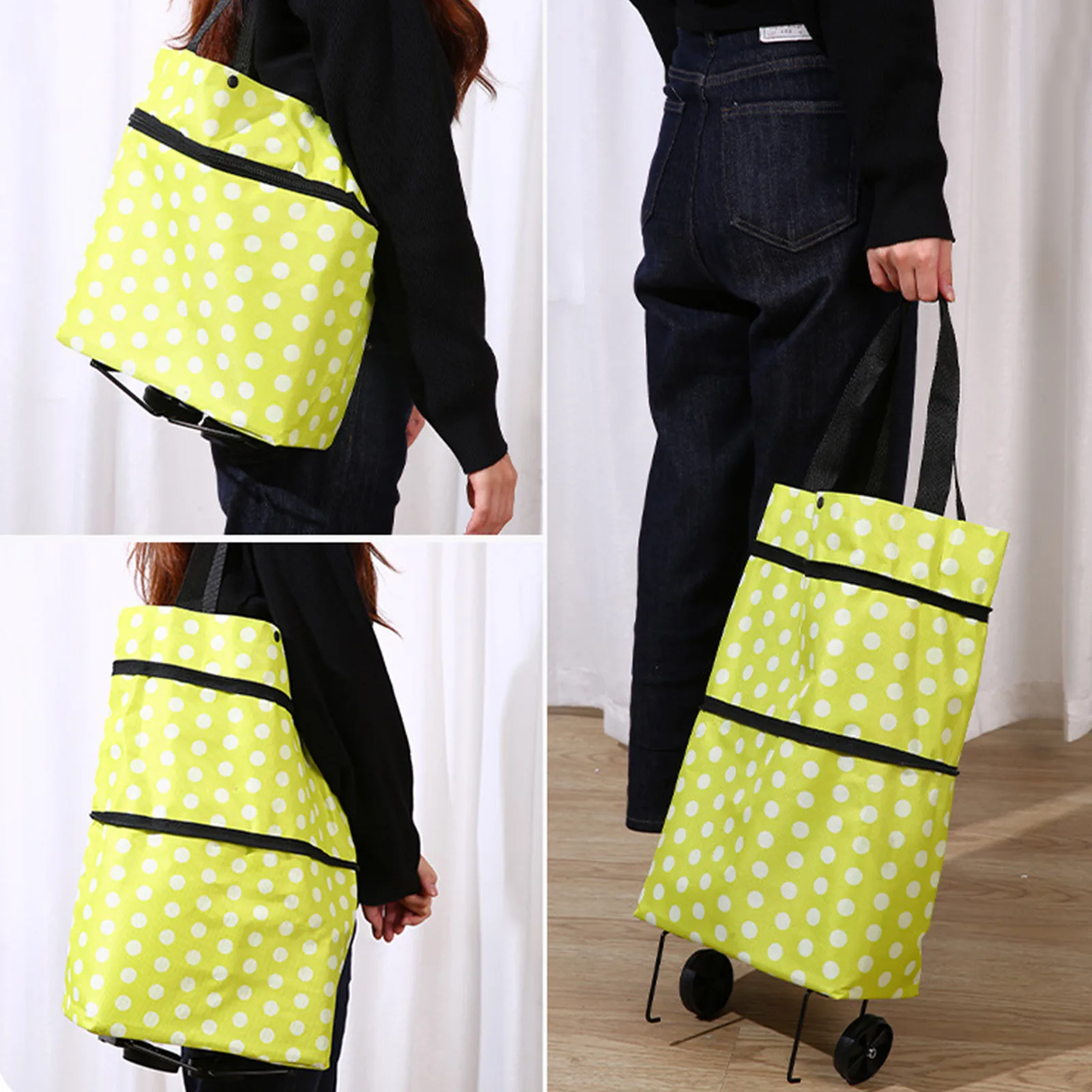 حقيبة عربة تسوق قابلة للطي 2 في 1 بعجلات - عربة متينة قابلة للطي لمحلات السوبر ماركت أو السفر أو الأخطاء اليومية