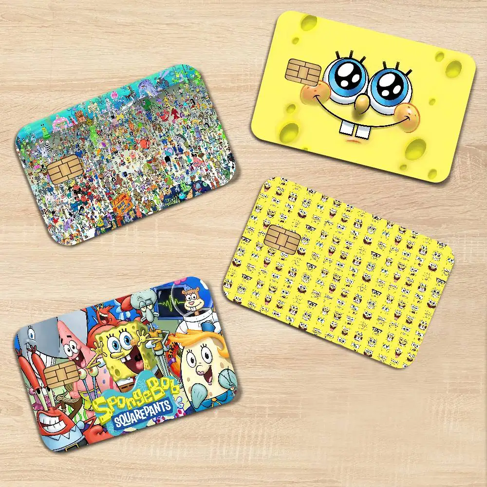 Cute S-Spongebobs Anime Diy Credit Debit Card Sticker Party Sticker Decoration Waterproof Small Chip Card Skin Sticker