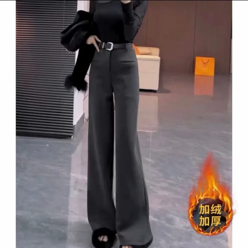 

Новая коллекция женских зимних брюк 2025 года: утепленные бархатные широкие брюки, свободные прямые повседневные брюки с высокой талией