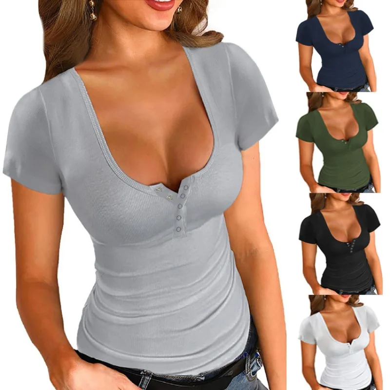 Sexy Elegant Women's T-shirt Cross Deep V-neck Long Sleeve Fashion Casual Women's T-shirt