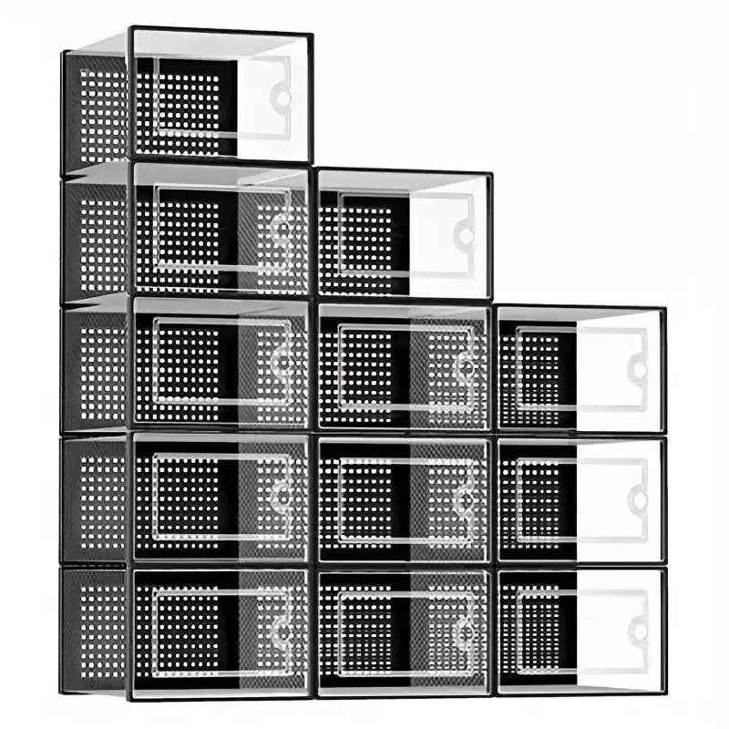 6/12 cajas de zapatos plegables transparentes gruesas con tapas: organizador de almacenamiento apilable y que ahorra espacio para entradas, dormitorios, hogares,