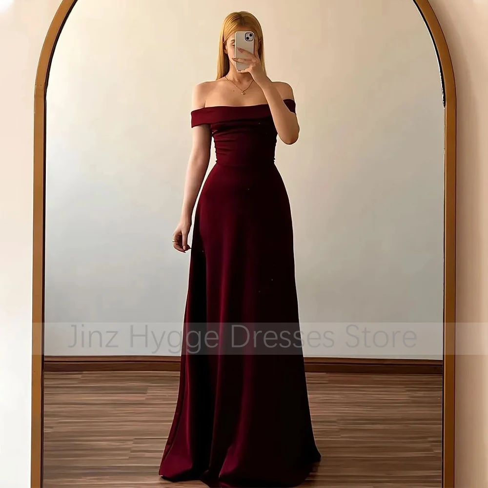 Burgundy Bridesmaid Dress Long Off the Shoulder A Line Elegant Bridesmaid Gowns for Women Strapless Satin Simple Party Dresses