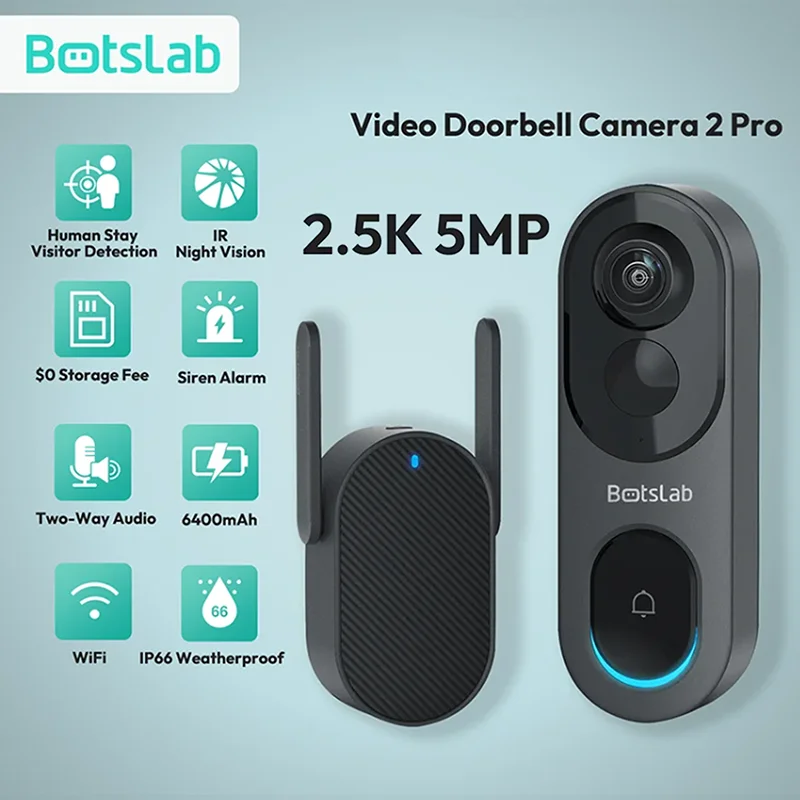 Botslab กล้องออดวิดีโอ HDR Wifi 2.5K 5MP อินเตอร์คอมสองทางไร้สาย 180 ° กล้องรักษาความปลอดภัยบ้านอัจฉริยะ Night Vision มุมกว้าง