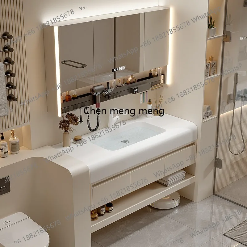 Light luxury bathroom cabinet combination Qimeishi integrated basin bathroom cabinet Wash table Smart mirror Washbasin cabinet