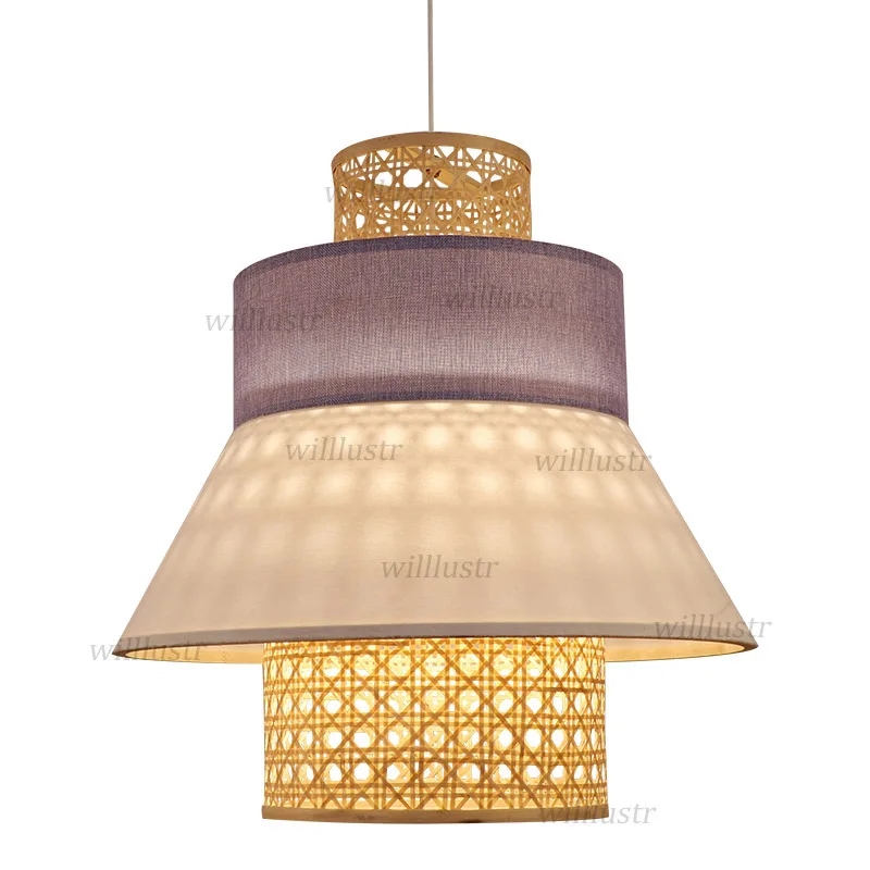 

Fabric Bamboo Pendant Lamp Purple Blue Green Hotel Cafe Lounge Bedside Dining Room Ceiling Chandelier Suspension Hanging Light