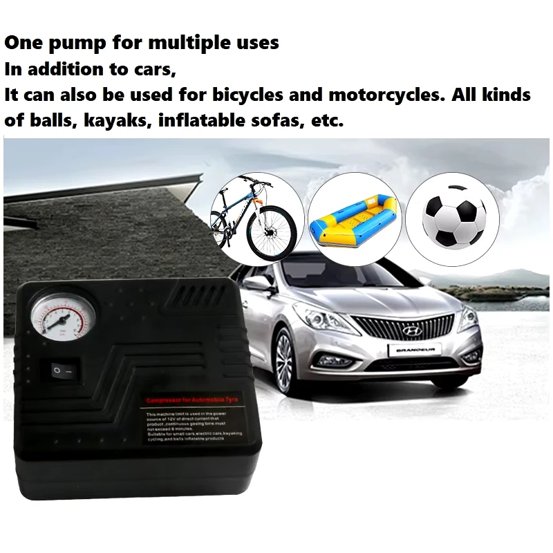 Portable CarAir Pump Auto Electric Air Compressor Tire Inflator 12V 150PSI with Car Jump Starter Connector Emergency Charging