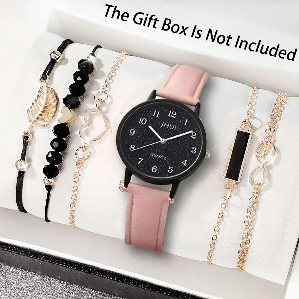 1piece of women's casual and fashionable watch+5piece of accessory scale dial+texture strap for daily matching, a good choice