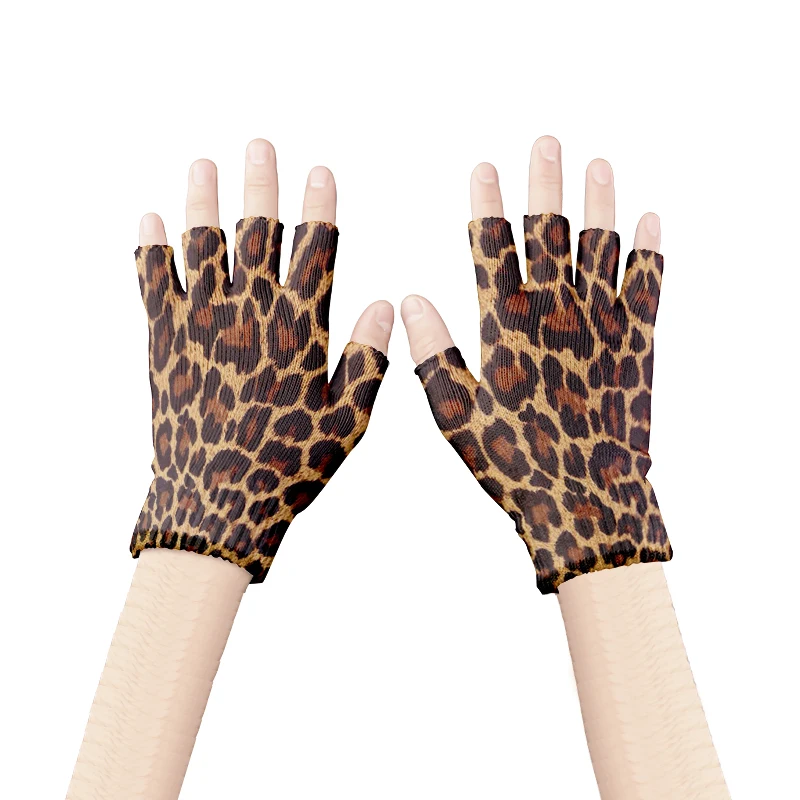 Novelty 3D Printed Fingerless Gloves Fashion Unisex Touch Screen Knitted Half Finger Gloves Women Exposed Finger Mittens