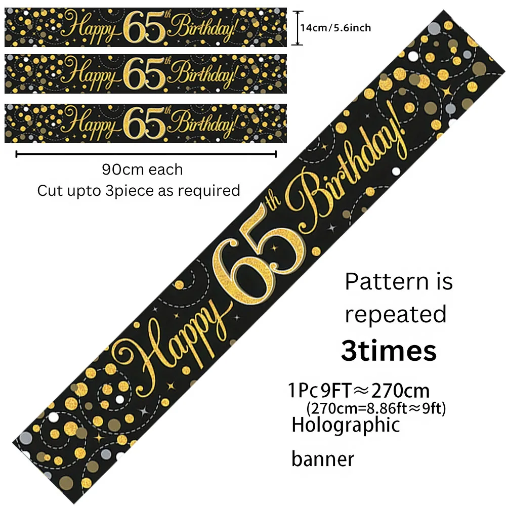 Schwarz-Gold Happy Birthday Banner, 9 Fuß Zuschneidbar mit Glitzerpunkten-Design für 18., 21., 30., 40., 50., 60. Party-Dekoration – Detail 12