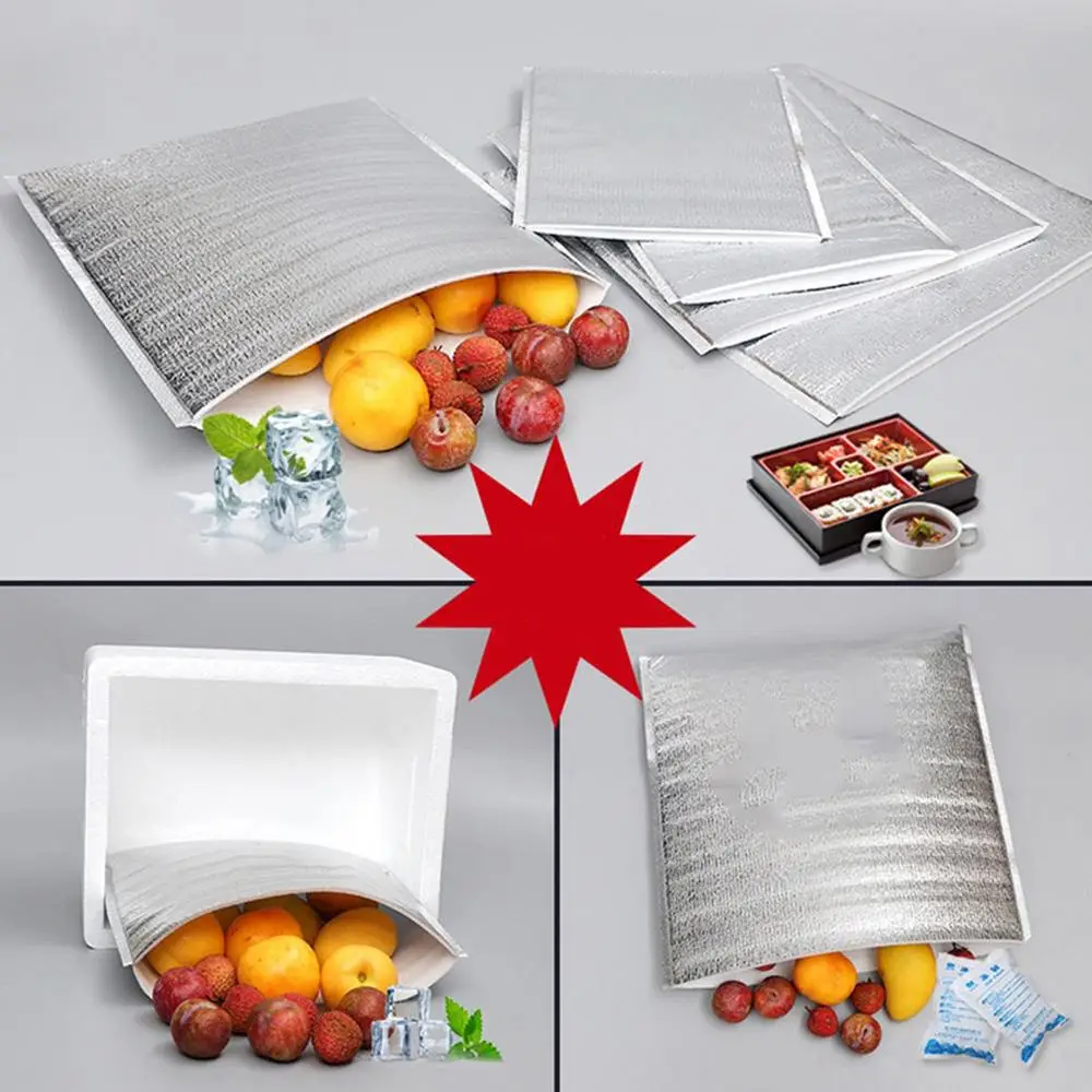 50Pcs/Pack Aluminum Foil Cooler Bag Insulation Folding Picnic Portable  Food Thermal Packing Bag Food Delivery Drink Insulated