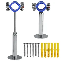 2pc Fit 15-108mm Pipe Holder 304 Stainless Steel Pipe Clamp Support Bracket With Base Plate 100-200mm Rod For Wall Ceiling Mount