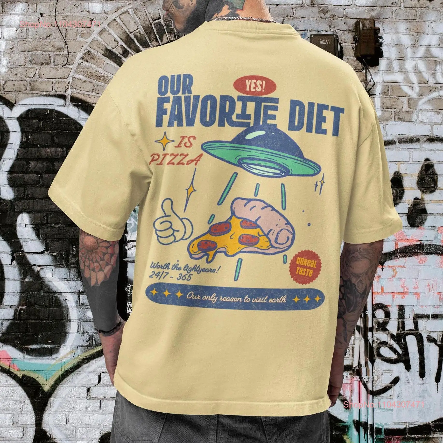 Our Favorite Diet is Pizza Comfort Colors T Shirt UFO Print Funny Foodie Retro for Dad Boyfriend Best Friend