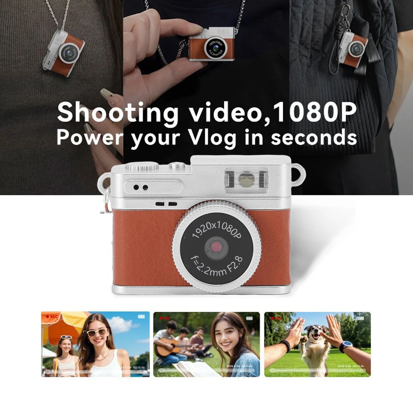 Small Retro Digital Camera 1080P FHD 0.96in Color Screen Keychain Camera with Flash Light 4 Filter for Travel Learning Recording