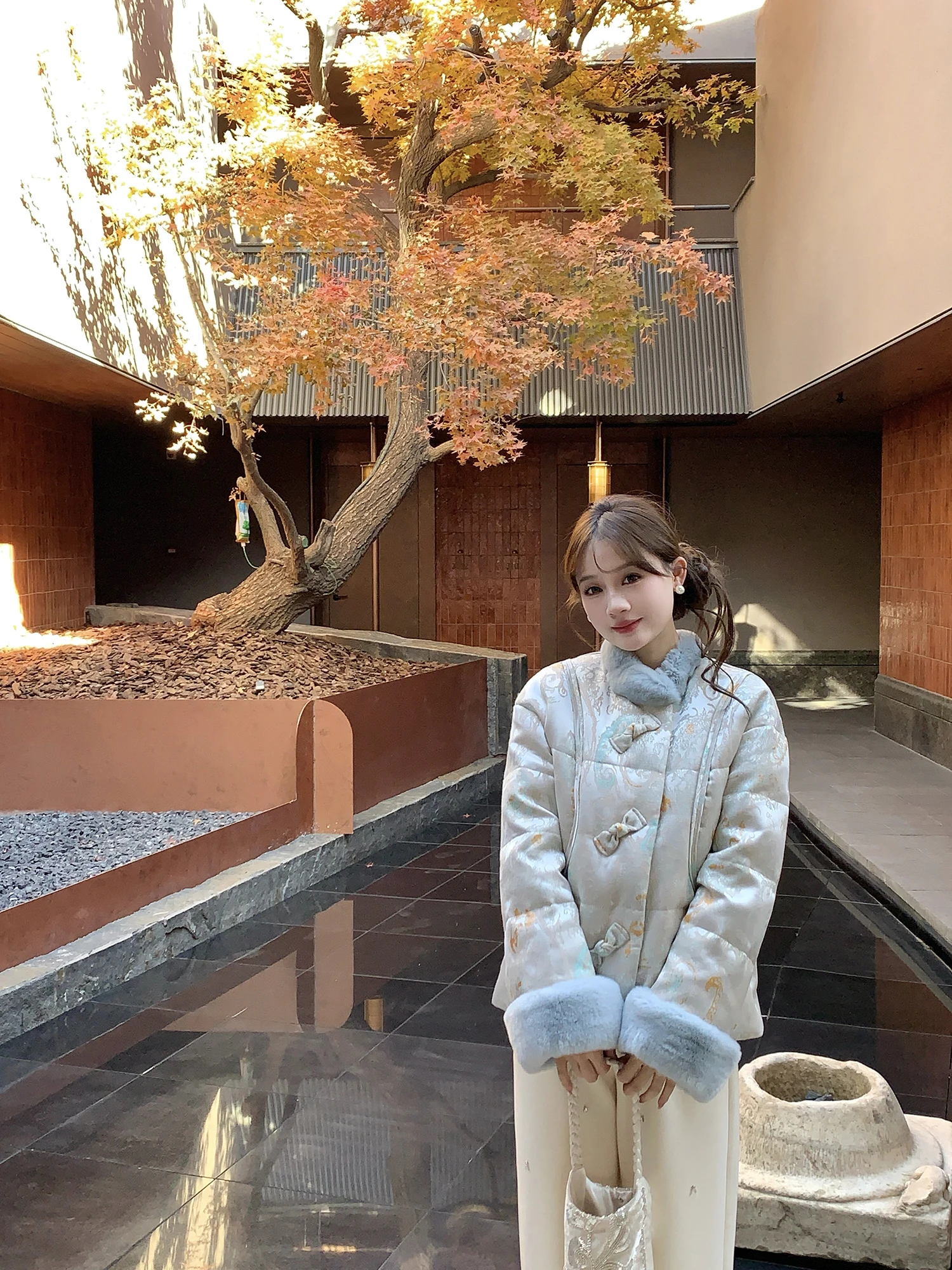 

Soft Rabbit Fur Patchwork New Chinese Sle Embroidery 90 White Du down Jaet Women Winter ort Outerwear Coat