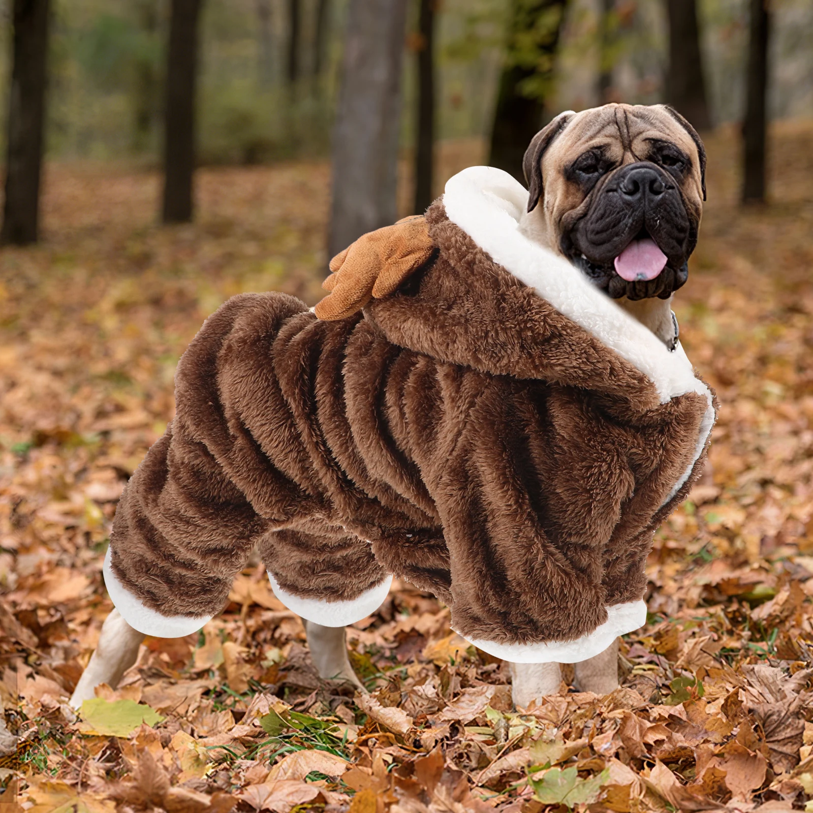 

Elk Cotton Jacket Reindeer Soft Warm Coral Fleece Outfit Winter Coat Pets Wear Hoodies Dog for Large Dogs Clothing Cartoon