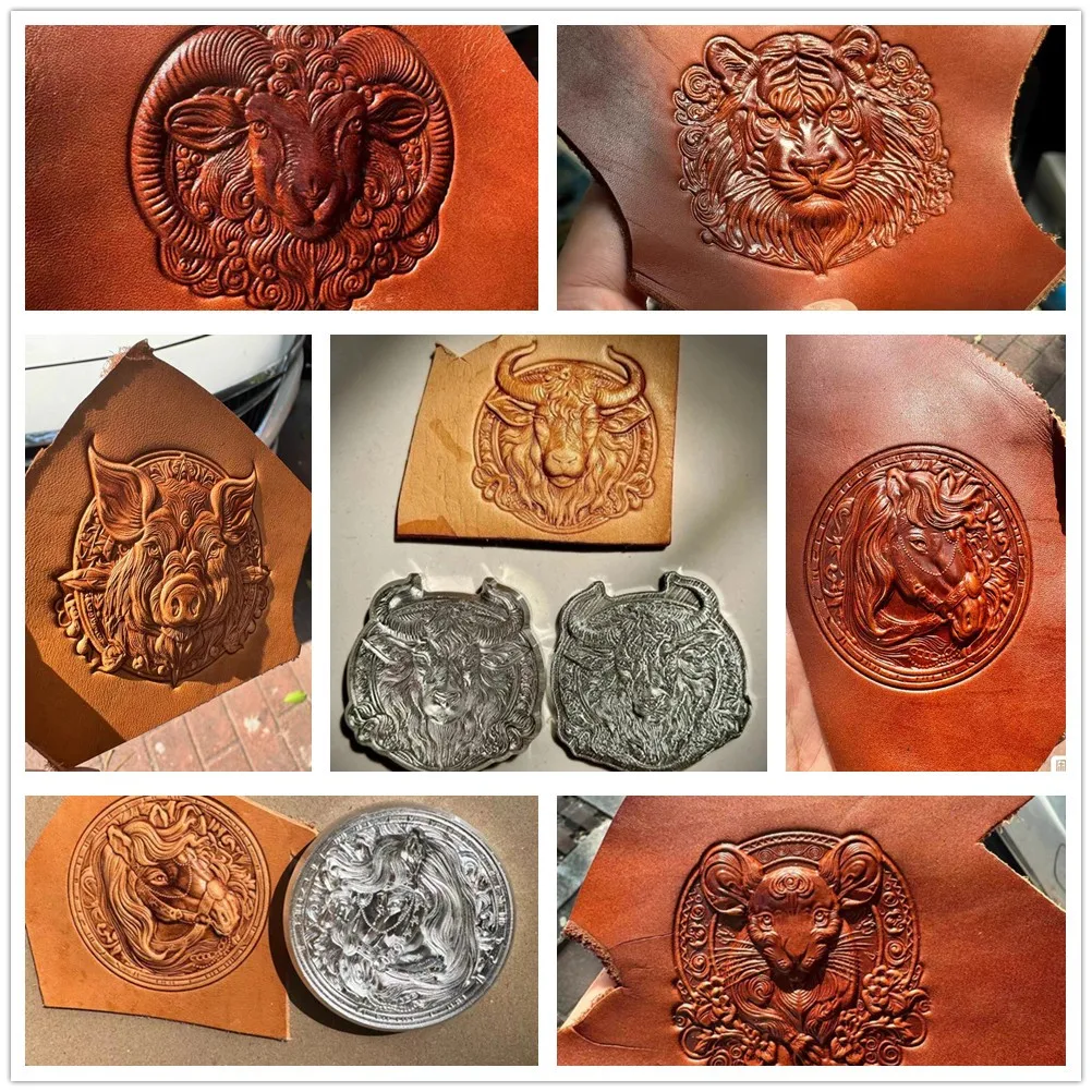 

65mm Twelve Chinese Zodiac Signs Leather Stamp Mold 2pcs 3D Concave Convex Aluminum Alloy Stamping Molds DIY Coaster Craft