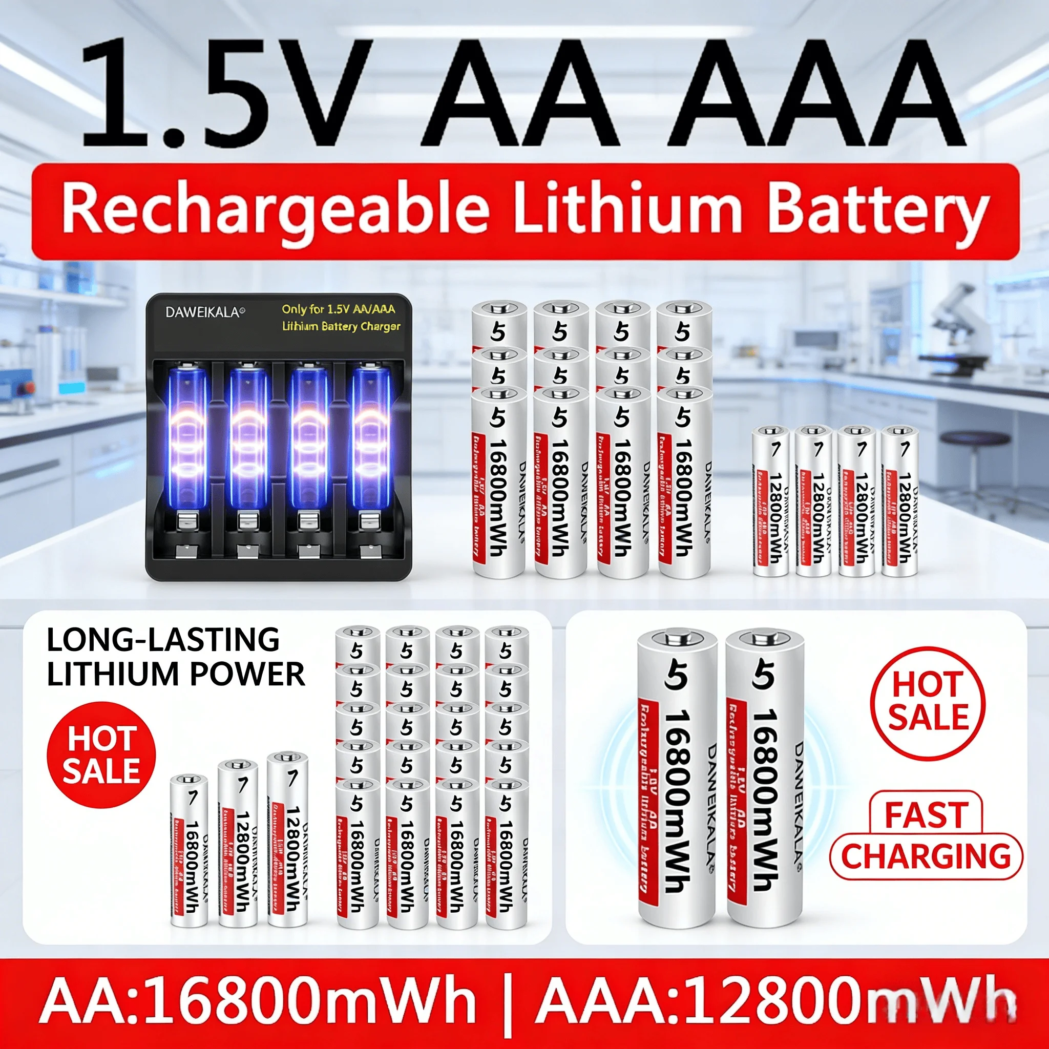 

1.5V AA AAA USB Rechargeable Lithium Battery, Long Life & Constant Voltage for Game Controller, Mouse, Fan, Flashlight, Toy