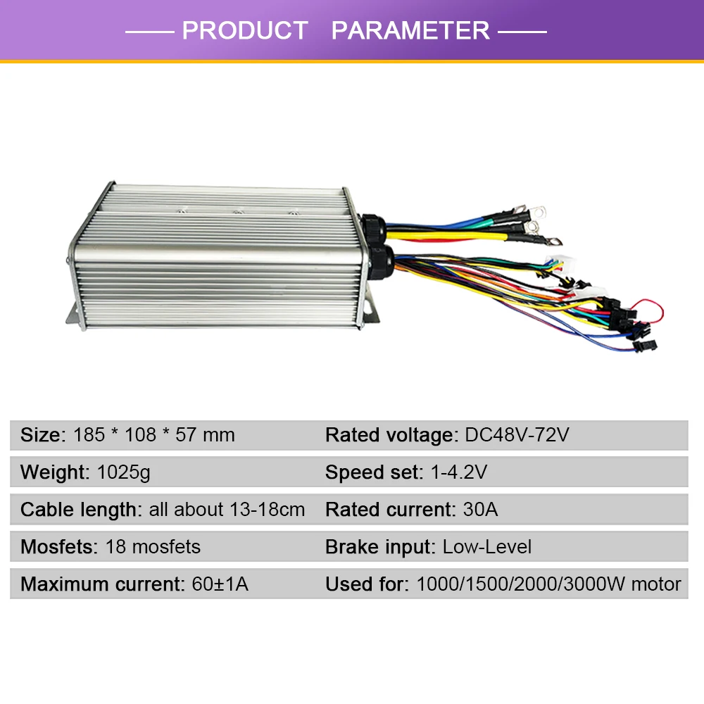 JN 60A Sinewave Controller Dual Mode Controller Sensor/Sensorless 48V-72V For 1000W 1500W 2000W 3000W Hub Motor