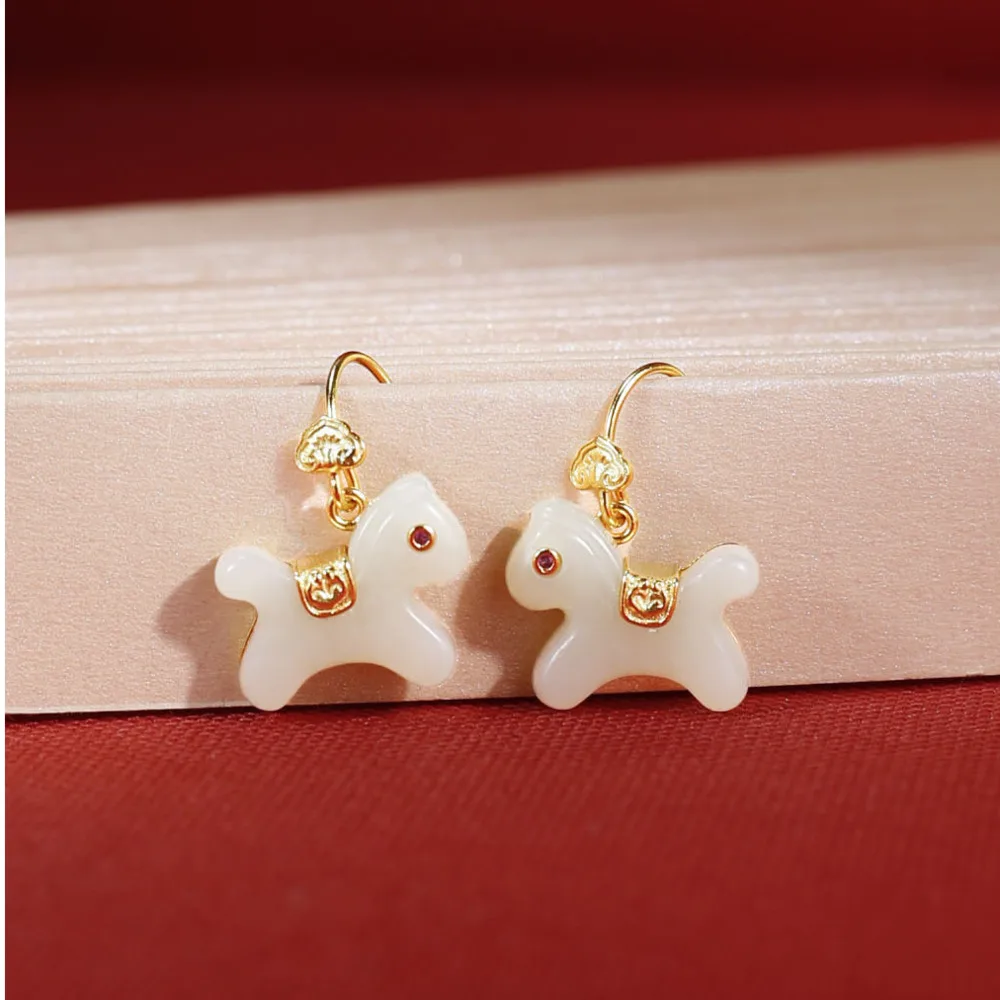 

Серьги из нефрита Гэтянь GL, с крючками из чистого серебра, новогодние серьги «Деньги придут скоро» 2026, подарок к китайскому зодиакальному году