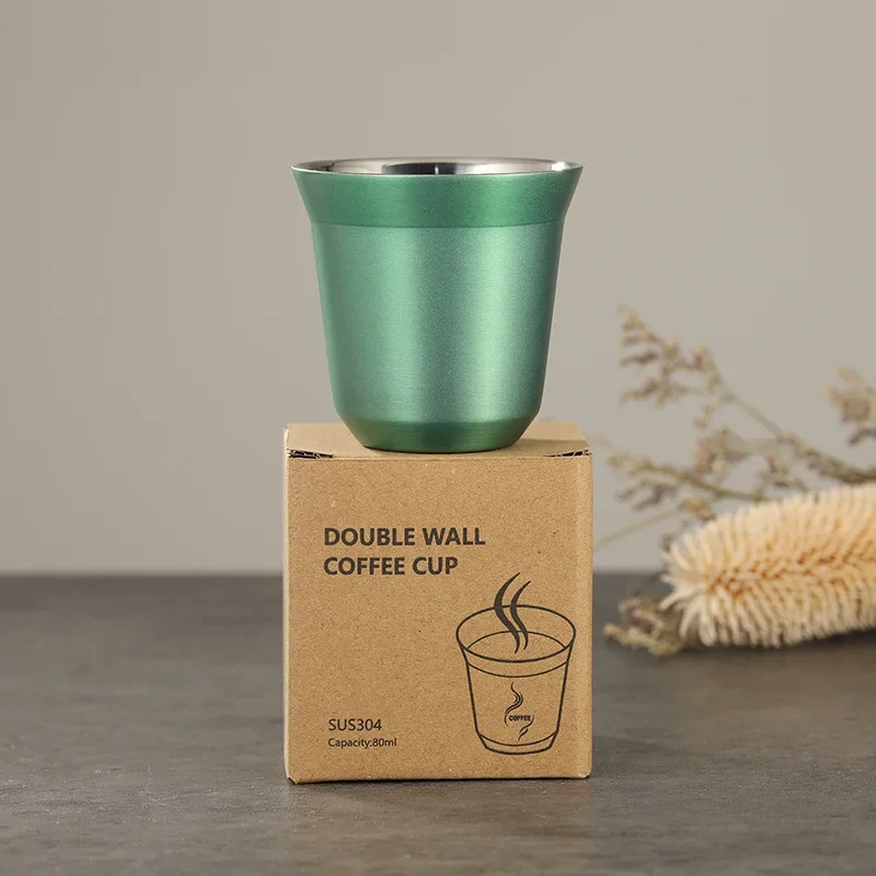 

1pcs 80ml Mini Double-layer Coffee Cup, Double-layer Capsule Cup, High-quality Heat-insulating Portable Small Beverage Cup