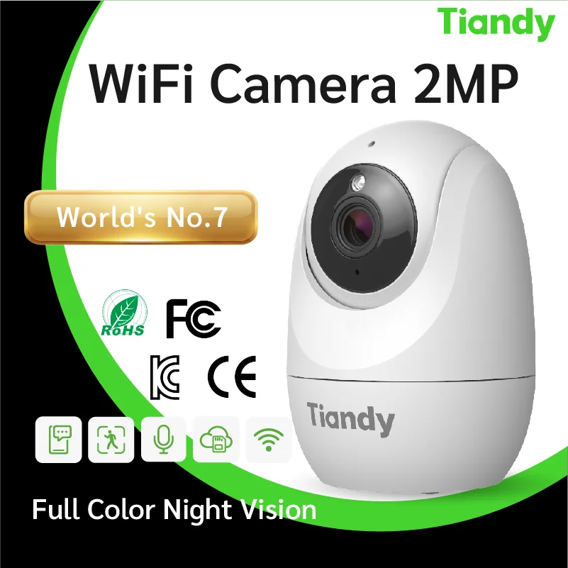 Tiandy 2MP Indoor Camera Full Color Night Vision Human Detection Two-way Audio Cloud Storage Baby Pet Elderly Security Cam