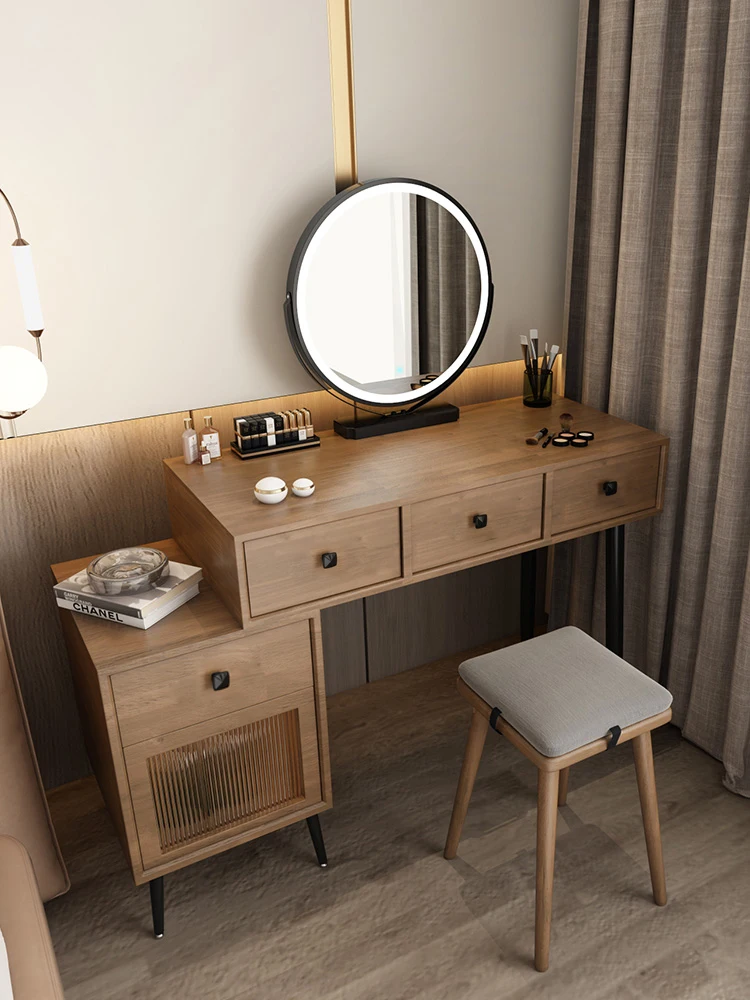 Customizable Comò in legno massello leggero di lusso color noce nero moderno semplice tavolo da trucco per camera da letto