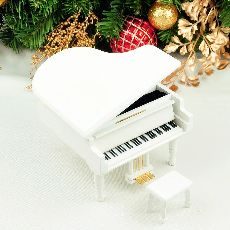 

Beadsnice Wooden White Piano Music Box Octave Box Wooden Creative Foot Pedal Music Box Wooden Decorations