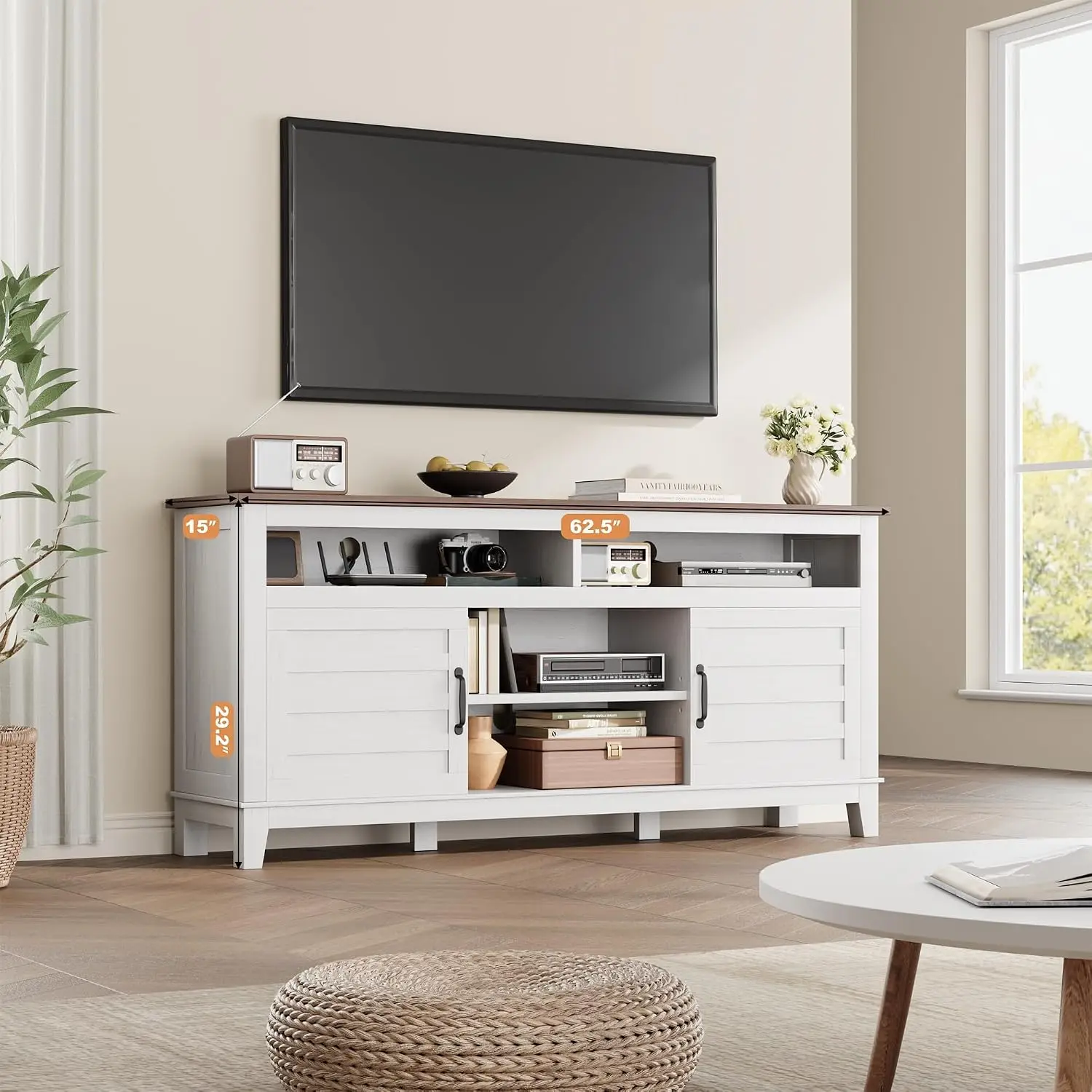 Garvee Tv Cabinet for 65Inch Living Room Tv Stand Wooden Furniture Home with Storage Cabinets sturdy Wood Construction, Fits Living Room Bedroom, Easy Assembly,Versatile Media Console