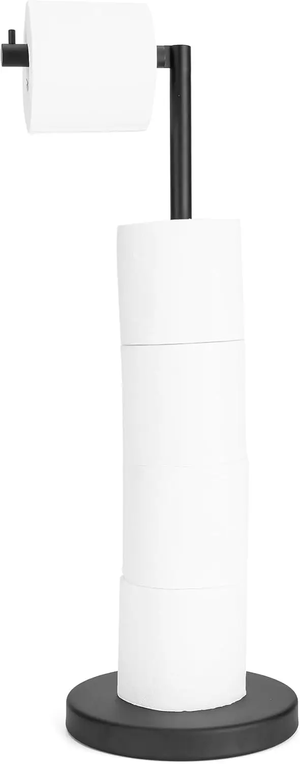 

Matte Black Toilet Paper Holder Stand 1 pc, Free Standing Toilet Paper Holder Stand,Bathroom Toilet Paper Storage with 2.7 Pound