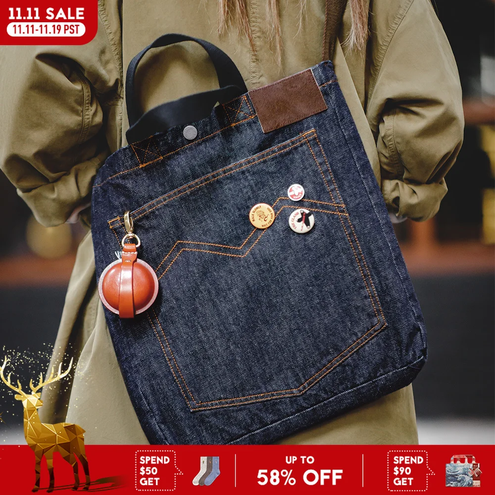 

Спецодежда Maden, американская ретро джинсовая сумка через плечо, джинсовая сумка с вышивкой, большая вместительная портативная плоская сумка-тоут для женщин