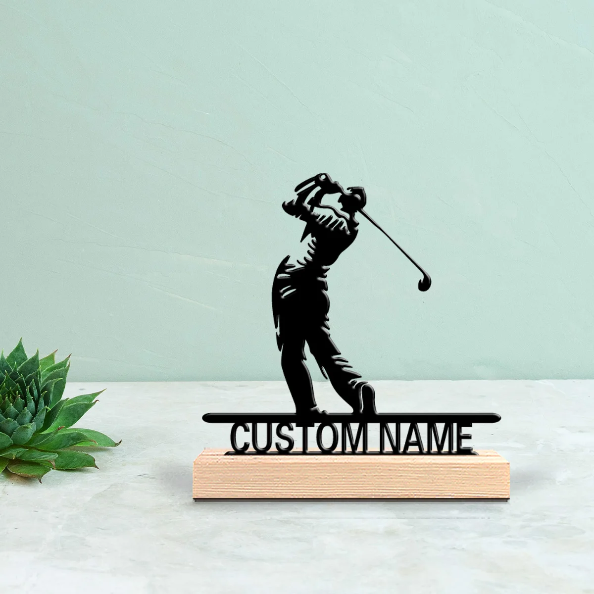 

1 шт. Забавная персонализированная металлическая статуэтка для гольфа с деревянной подставкой, идеальный сувенир для нового дома, на годовщину, романтический подарок