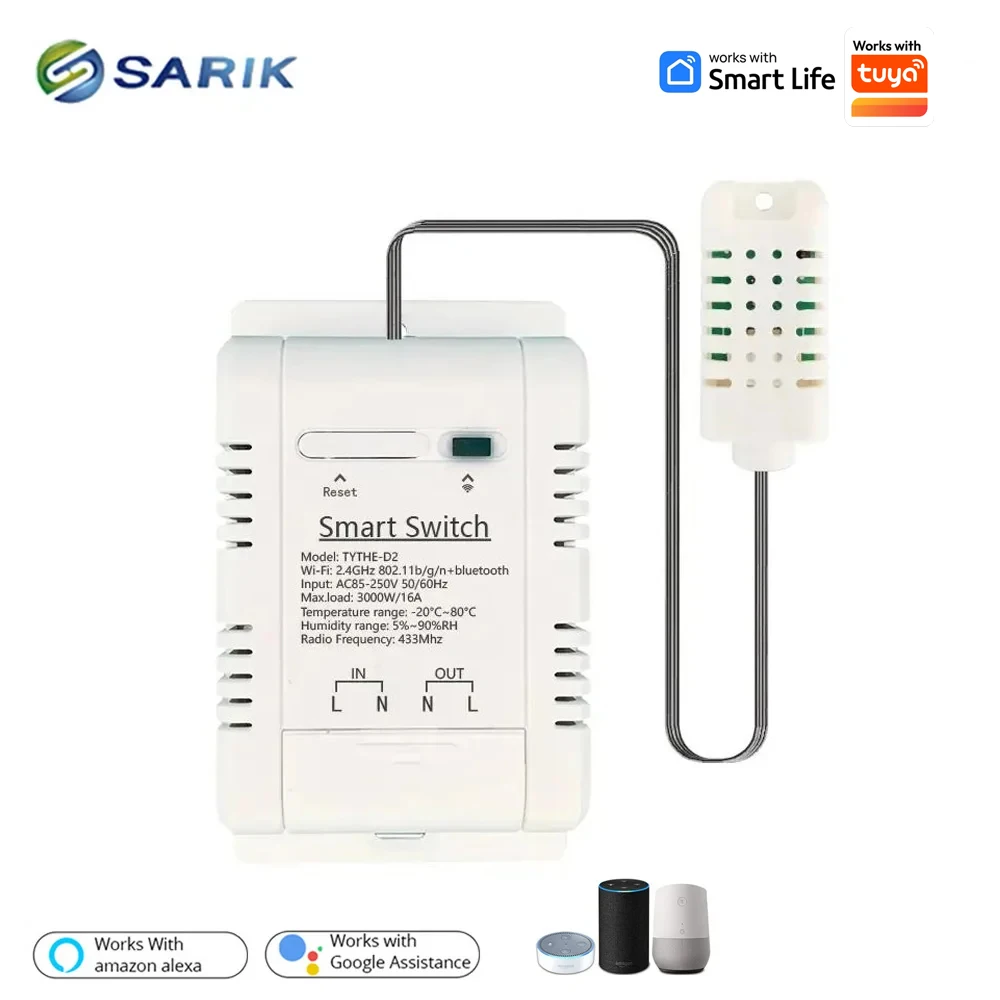 Work with Tuya 16A 3000W WiFi Thermostat Switch, Temp Humidity & Energy Monitoring Smart Home Device, Wuden
