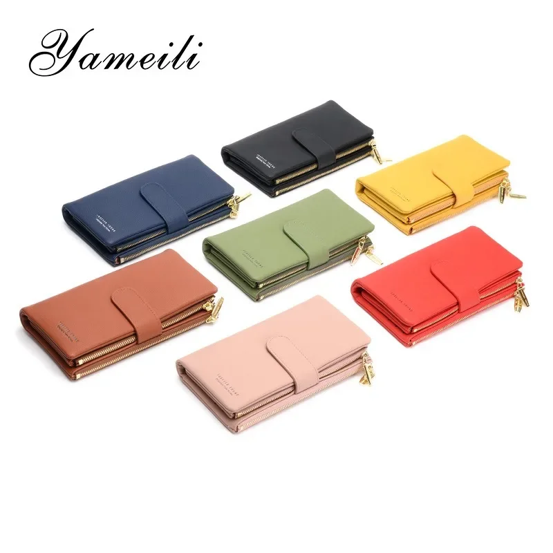 Fashion Solid Color 2 Folding Zipper Wallets for Women Luxury Retro Student PU Card Holder Wallet Clutch Coin Purse Mobile Bag