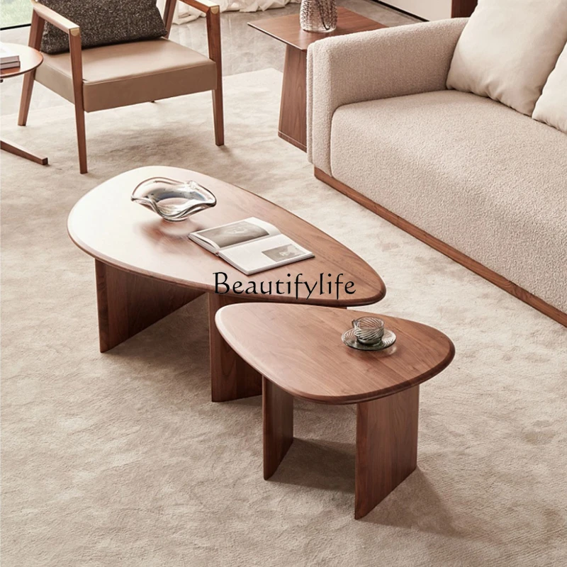 Black Walnut Pure Solid Wood Creative Designer Living Room Water Drop Tea Table Combination Nordic Side Table