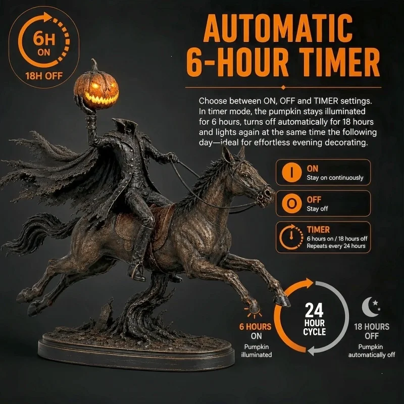 22cm Headless Horseman Resin Statue Halloween Pumpkin Knight Figure Sculpture Home Desk Room Decoration Ornament Gift view 3