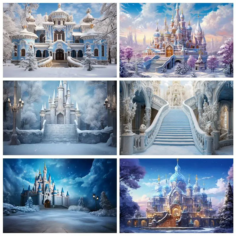 

Winter Snow Castle Backdrops Photography Baby Birthday Wedding Photo Photographic Christmas Background Studio Shoots Photocall